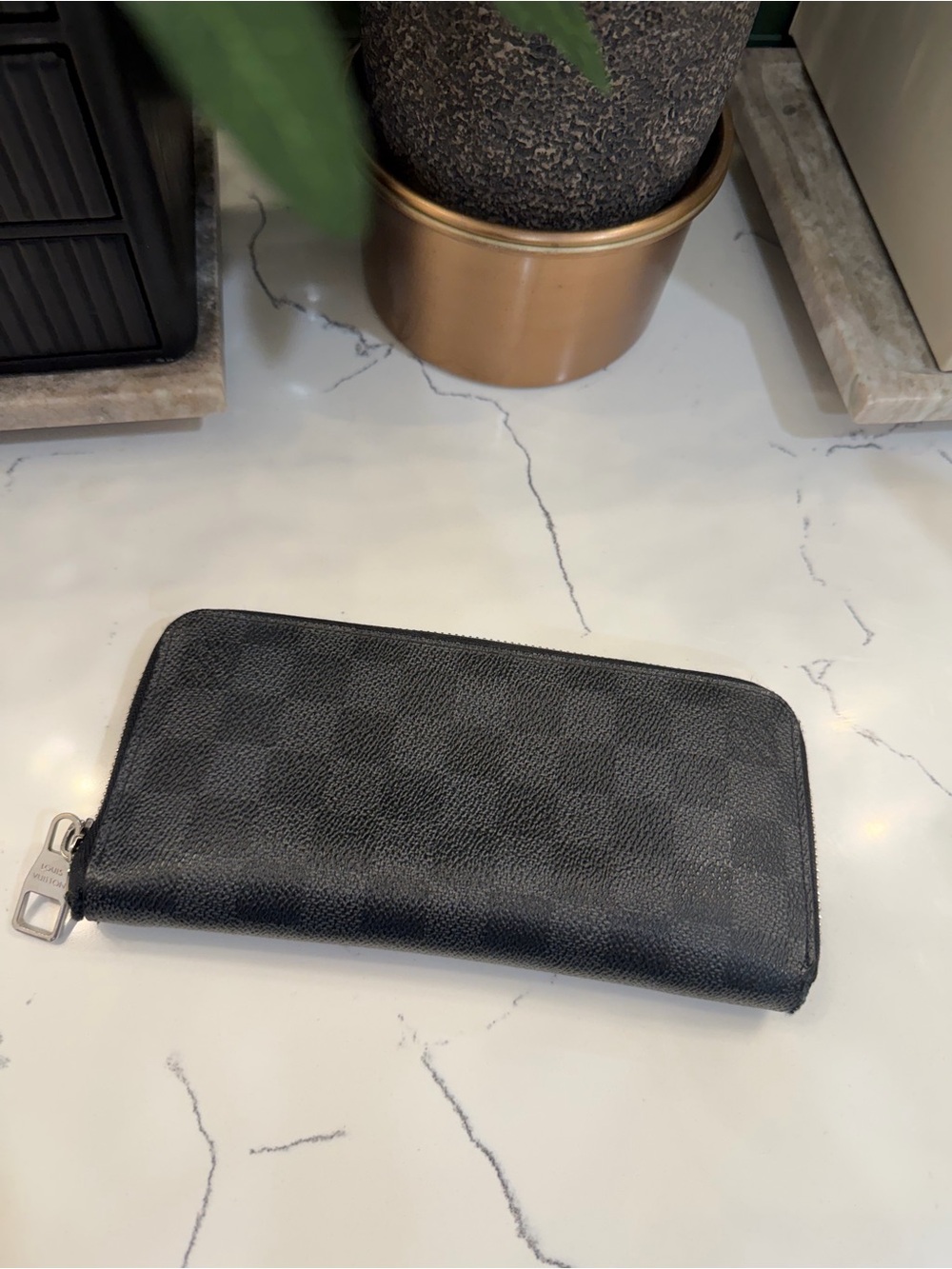 Louis Vuitton Black Checkered Zip Wallet